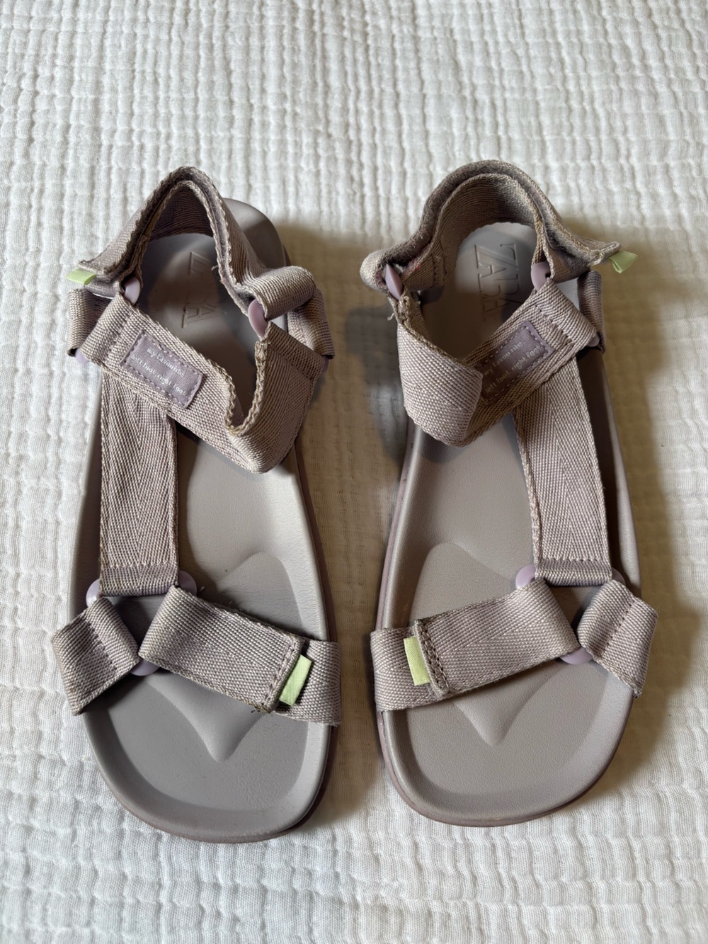 Zara Taupe Kids Sport Sandals with Pale Green Accents